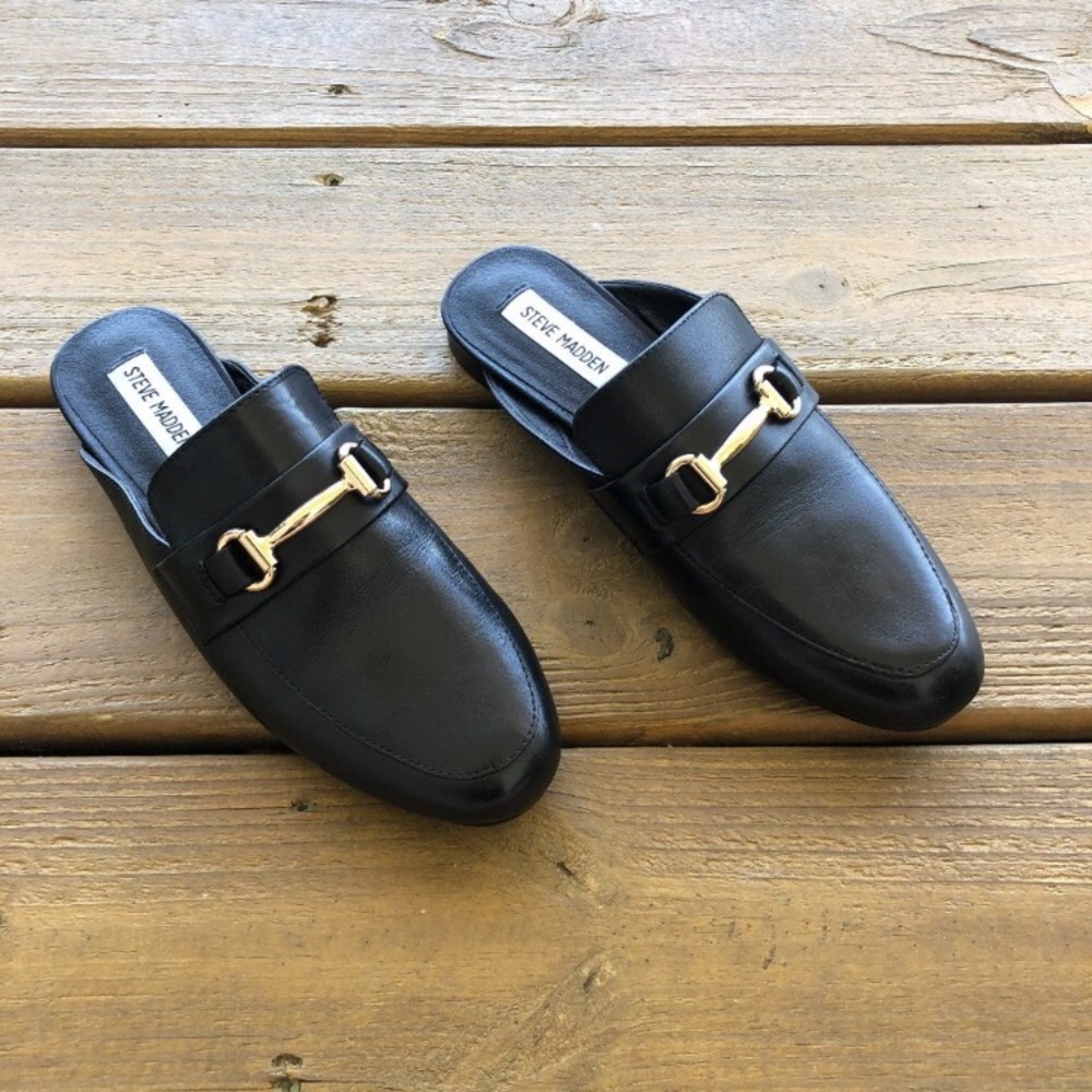 NEW Steve Madden Black Leather Kandi Mule Flats